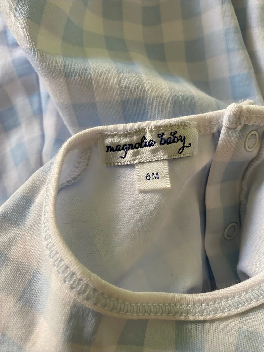 Magnolia Baby Blue Gingham Baseball Appliqué Bubble Romper 6 months